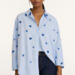 ZARA Light Blue Shirt with Beaded Details – Size M
